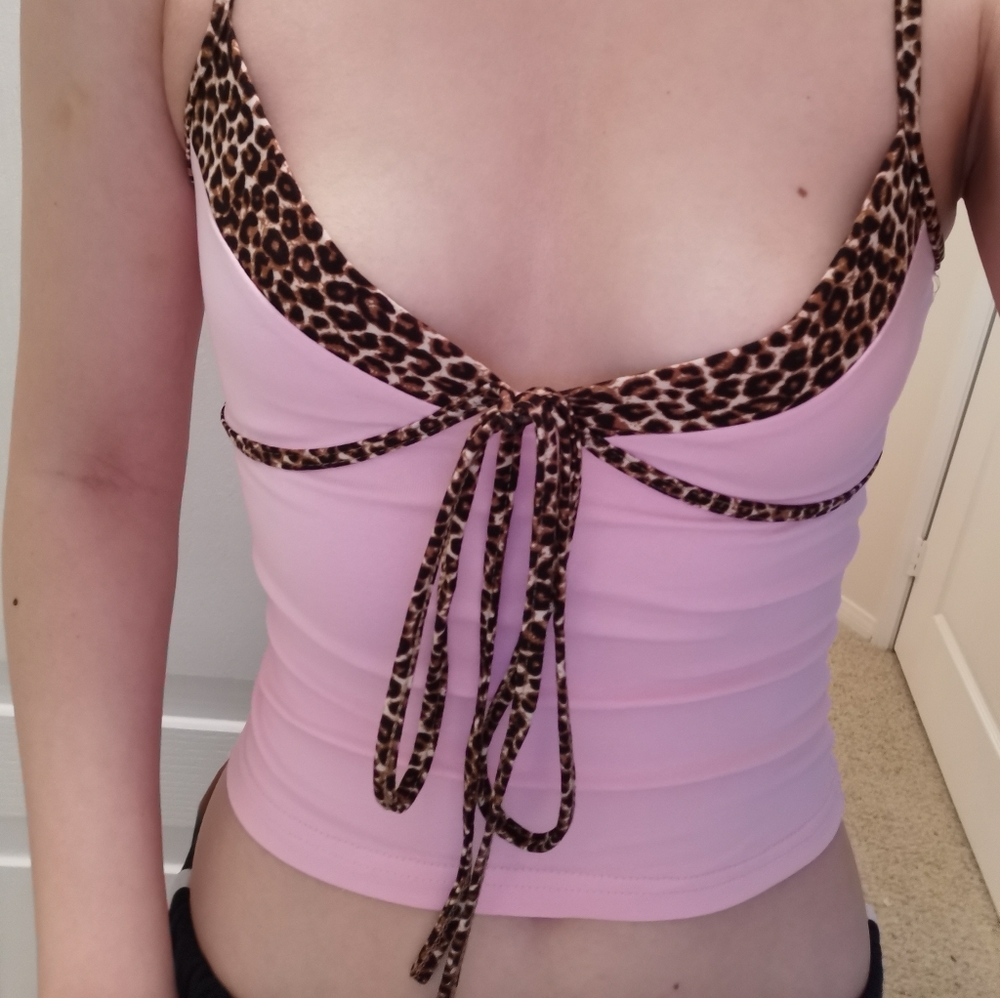 Y2k Pink Cami with leopard tie